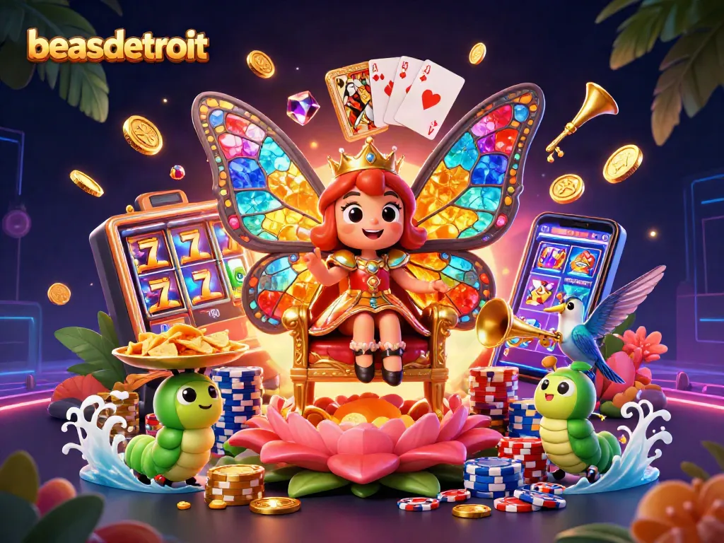 Experience the magic at beasdetroit, with vibrant casino elements in a rich 3D illustration.